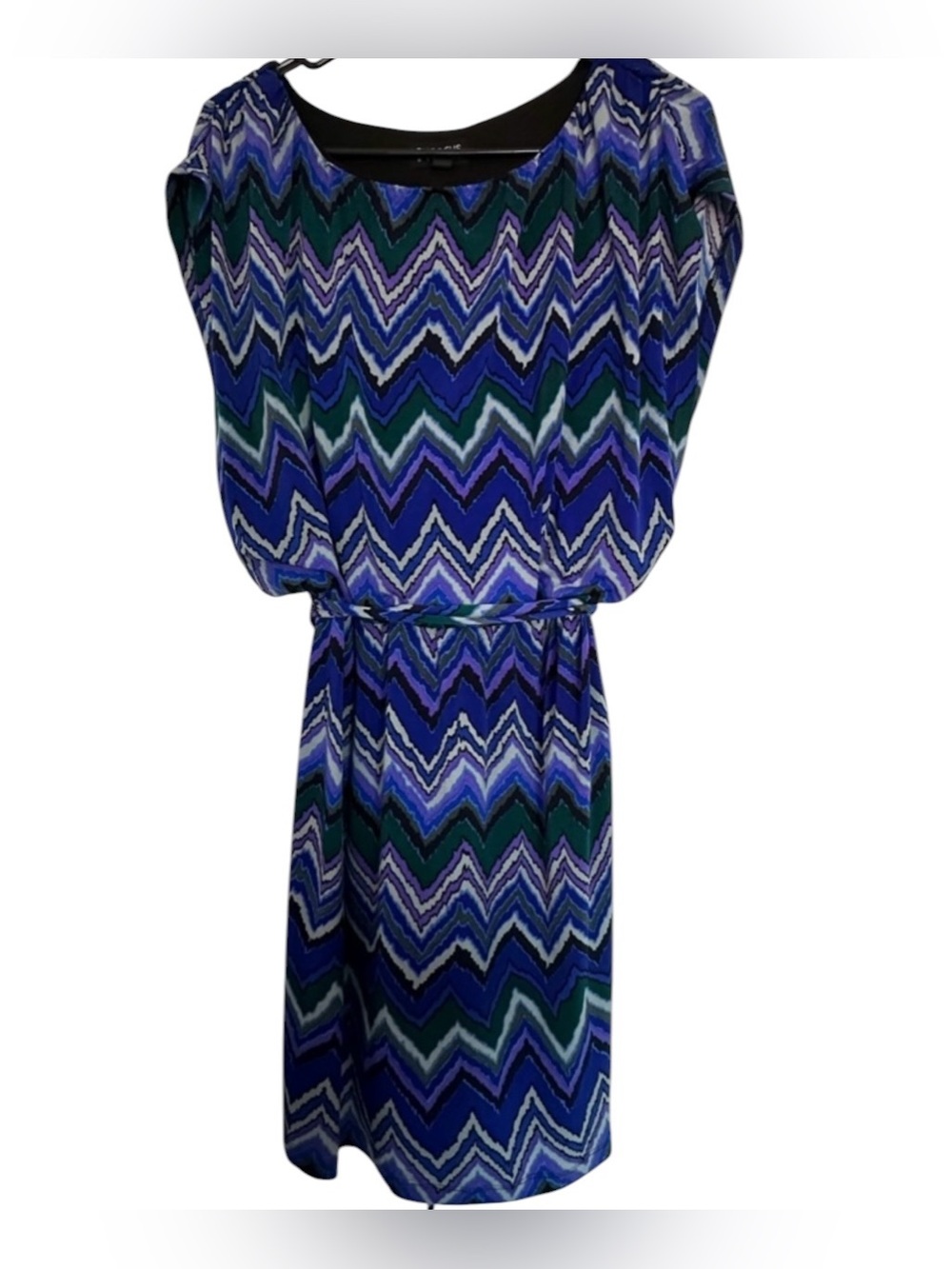Enfocus Studio Blue Chevron Tie-Waist Midi Dress